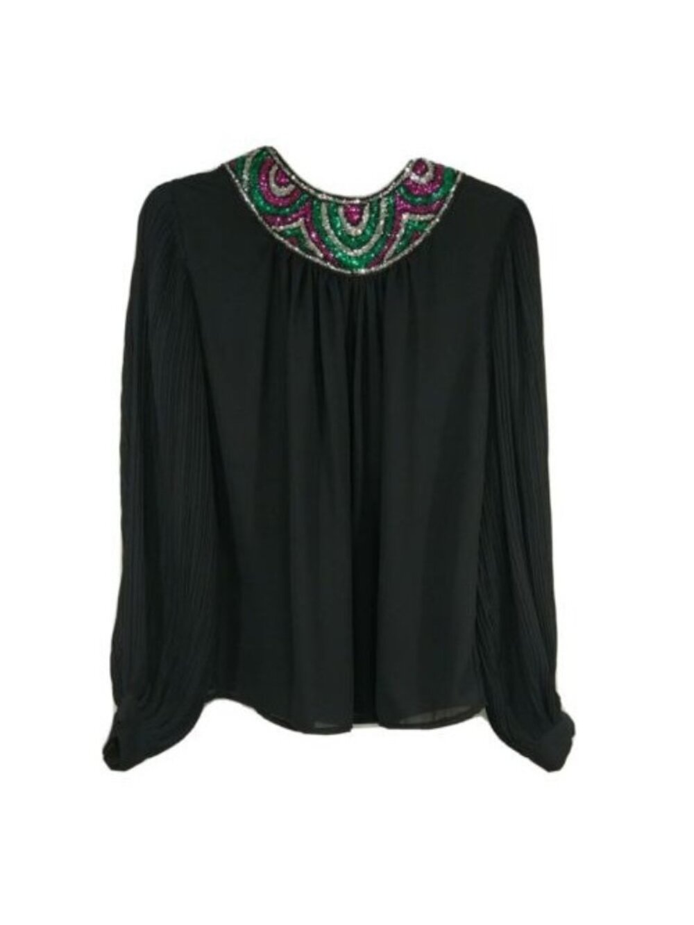 Vintage Jamboree Button Back Top Size 14 Black Embellished Neck Evening Party